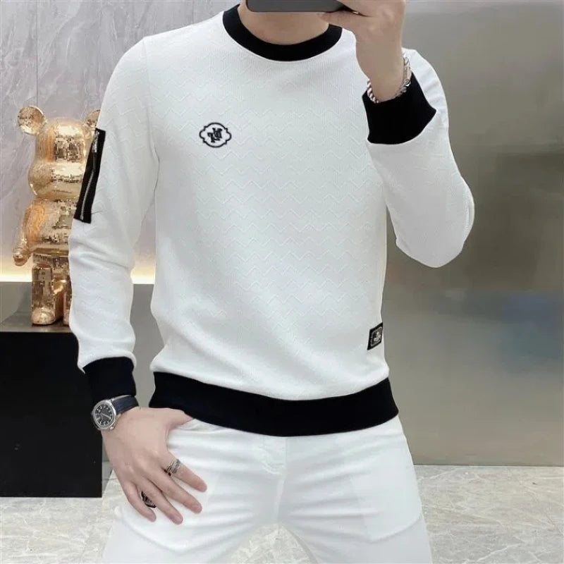 Men's O-Neck Embroidered Jacquard Casual Long Sleeve Sweater