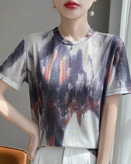 Elegant Women's Satin Silk V-Neck Short Sleeve Blouse