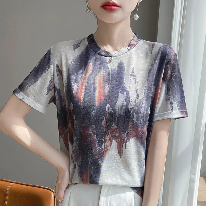 Elegant Women's Satin Silk V-Neck Short Sleeve Blouse