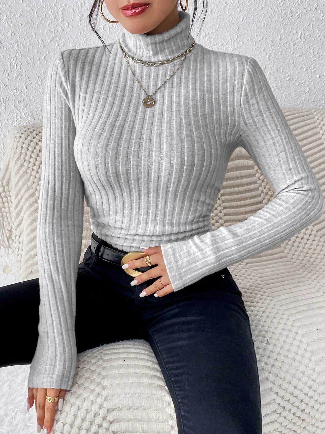 Women’s Long Sleeve Slim Fit Stretch Knitted Sweater