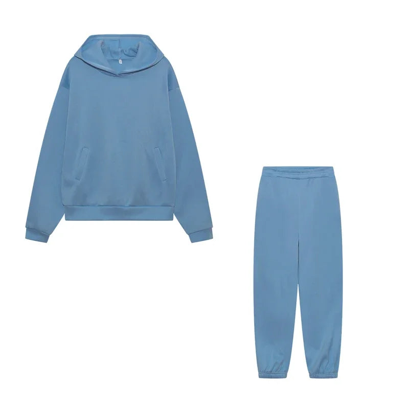 Women's Thickened Long-Sleeve Hoodie and Drawstring Pants Set