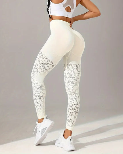 Women’s High-Waisted Mesh Yoga Leggings with Cutout Details