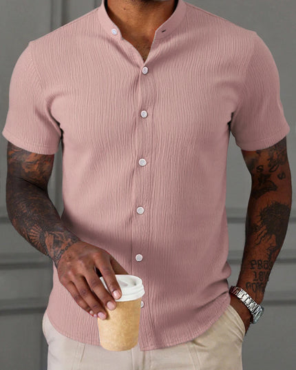 Men's Breathable Short Sleeve Stand Collar Shirt