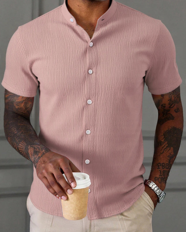 Men's Breathable Short Sleeve Stand Collar Shirt