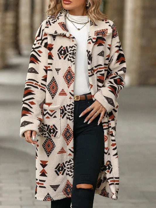 Women's Single-Breasted Fleece Long Overcoat Jacket
