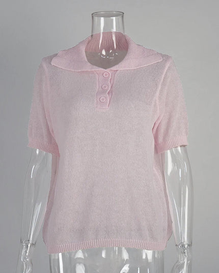 Knitted Women's Short Sleeve Polo T-Shirt