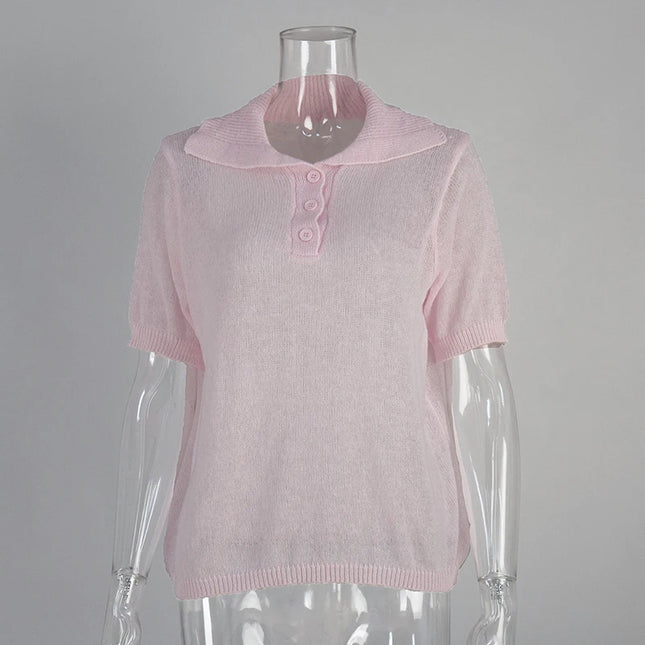 Knitted Women's Short Sleeve Polo T-Shirt