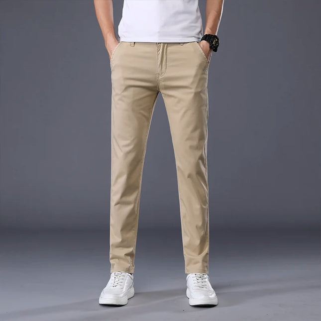 Men's Casual Long Elastic Straight Pants - Various Colors