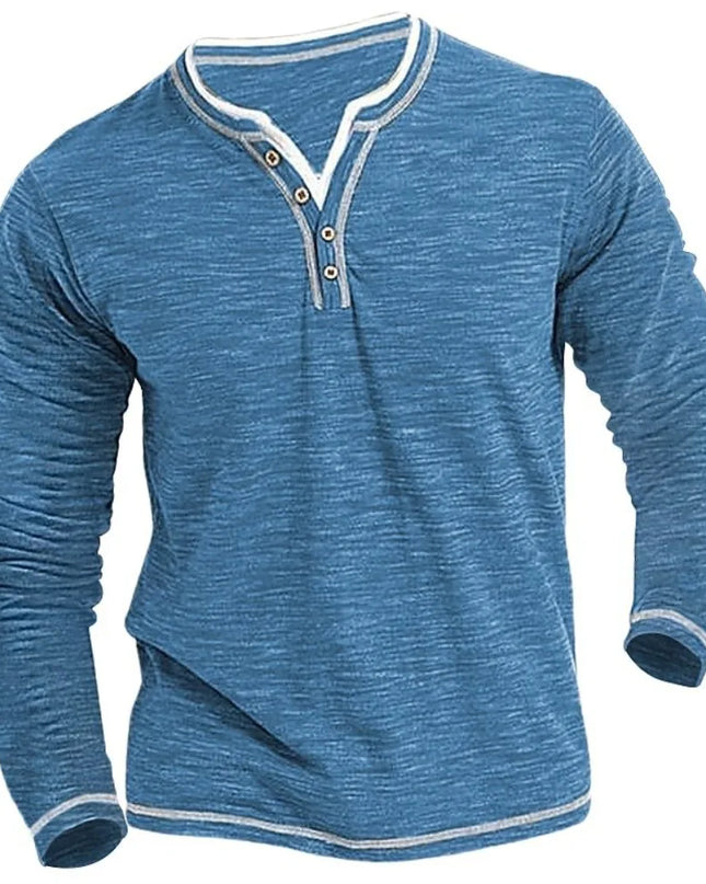 Men's Slim Fit Long Sleeve V-Neck Henley