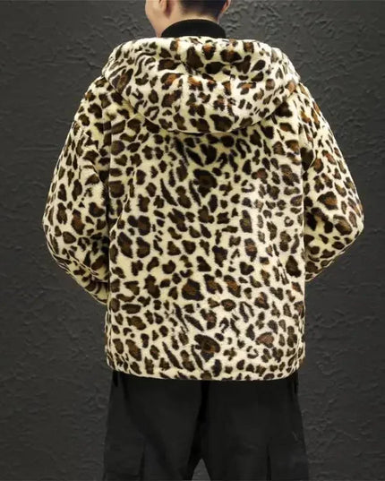 Men's Leopard Print Hooded Zipper Jacket
