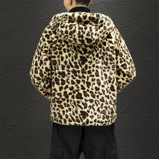 Men's Leopard Print Hooded Zipper Jacket