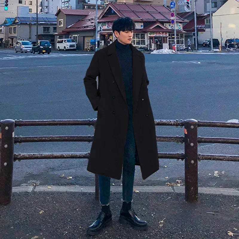 Men's Woolen Trench Coat - Loose Fit, Stylish Winter Coat for Men