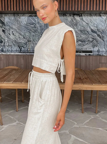 Women's Linen Crop Top and Pant Set