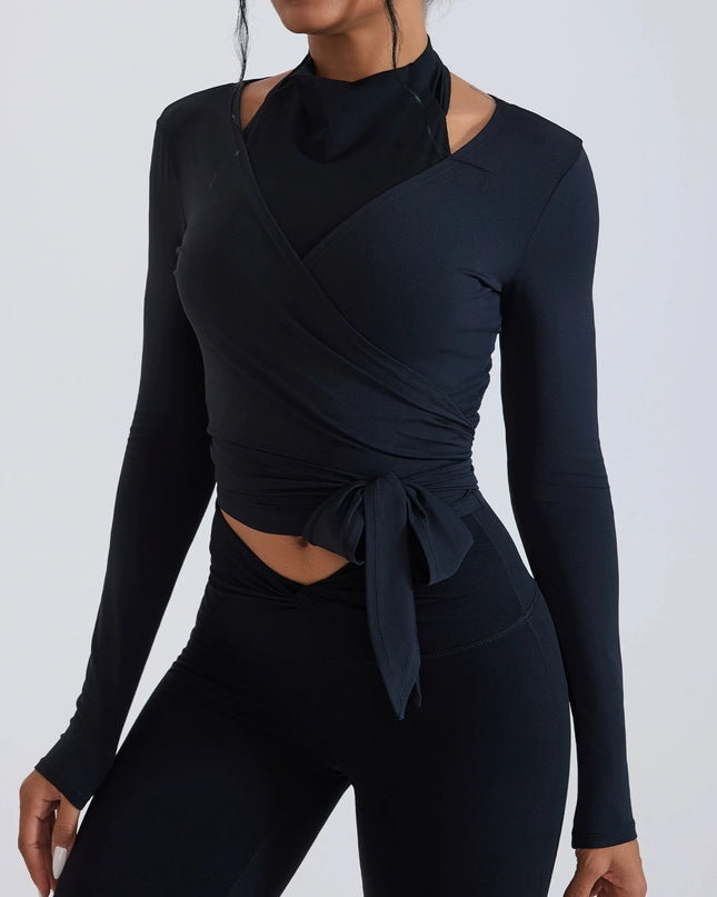 Women's Slim Fit Long Sleeve Cropped Sweater with Side Ribbon
