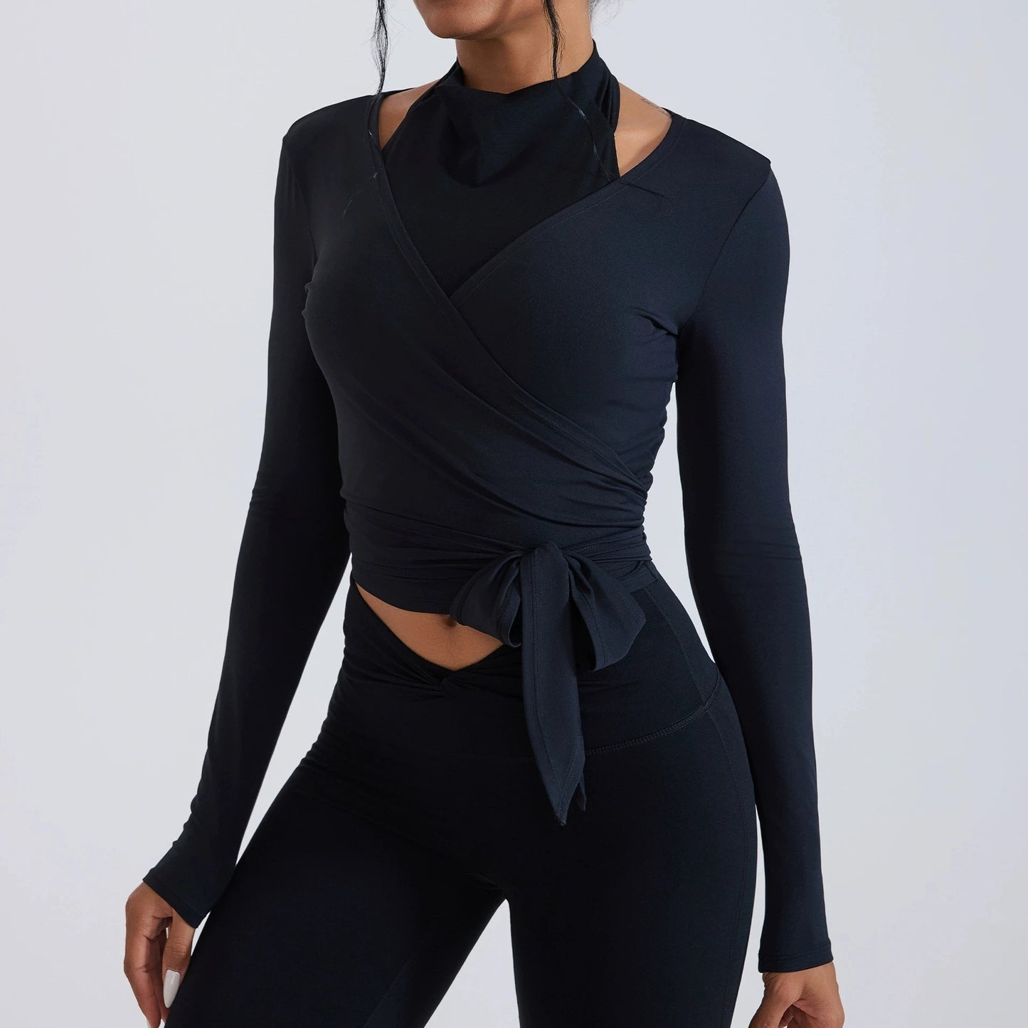Women's Slim Fit Long Sleeve Cropped Sweater with Side Ribbon