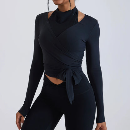 Women's Slim Fit Long Sleeve Cropped Sweater with Side Ribbon