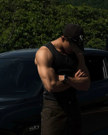 Men's Ribbed Sleeveless Tank Top - Breathable, Quick-Drying