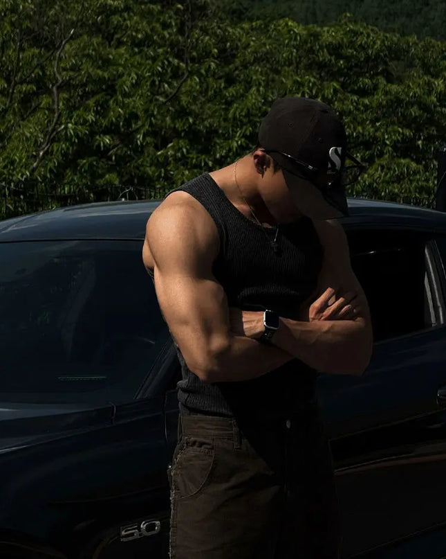 Men's Ribbed Sleeveless Tank Top - Breathable, Quick-Drying