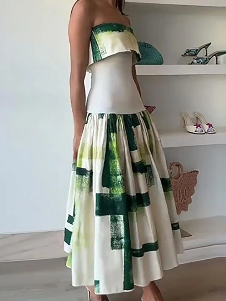 Women's Elegant Off-Shoulder Pleated Dress – High Waist Design