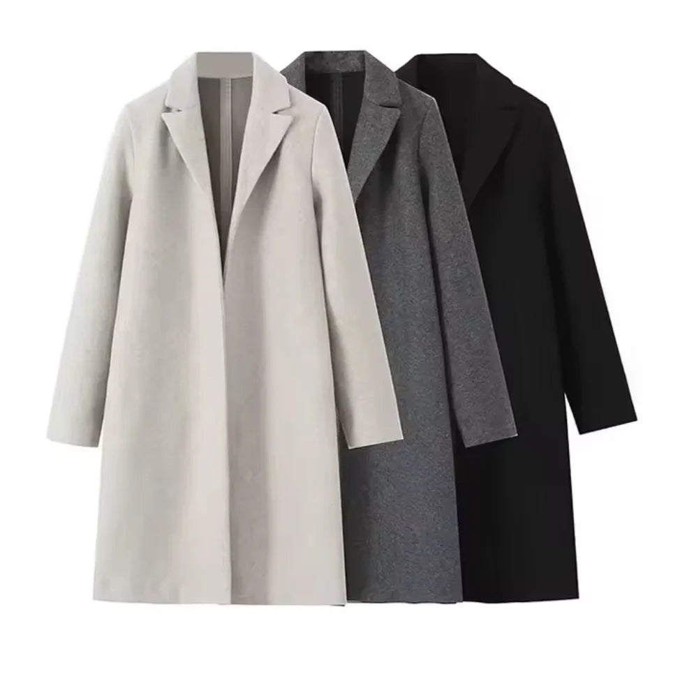 Women's Woolen Coat - Open Stitch Long Trench Coat for Women