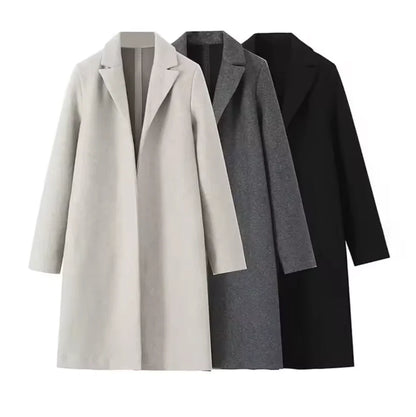 Women's Woolen Coat - Open Stitch Long Trench Coat for Women