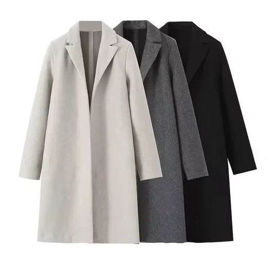 Women's Woolen Coat - Open Stitch Long Trench Coat for Women