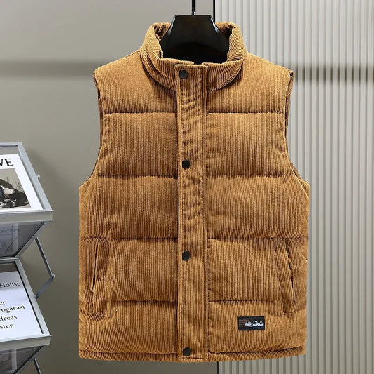 Men's Padded Corduroy Vest Jacket - Thick & Sleeveless 