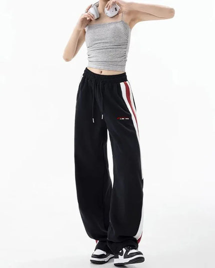Women's Elastic Waist Side Stripe Sweatpants - Loose Fit, Straight Wide Leg Joggers