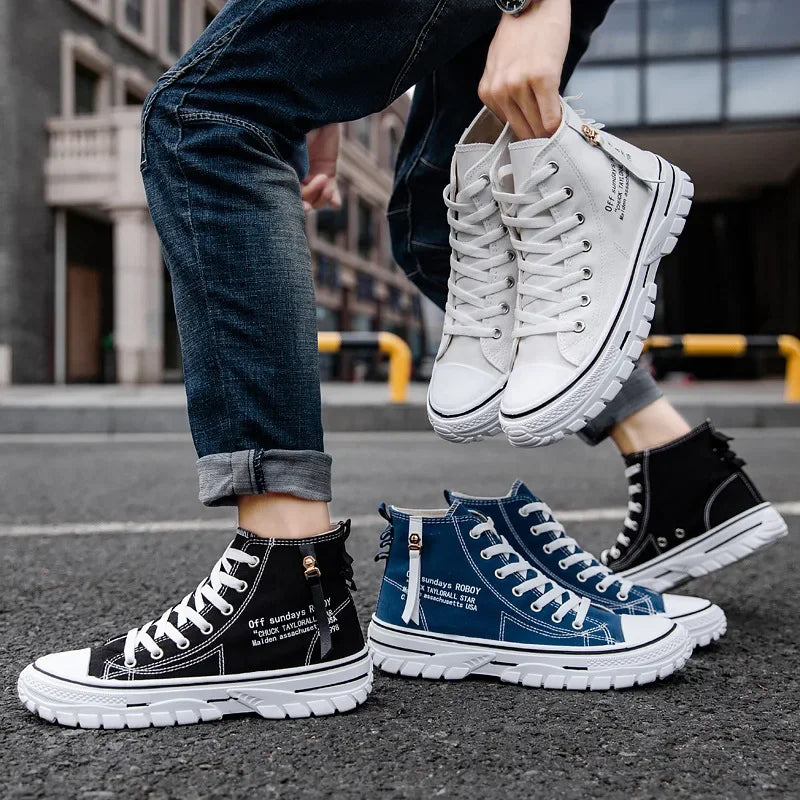 Men's High-Top Canvas Lace-Up Sneakers