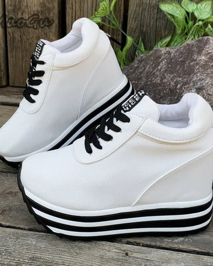 Women’s Casual Lace-Up Sneakers with Thick Platform Sole