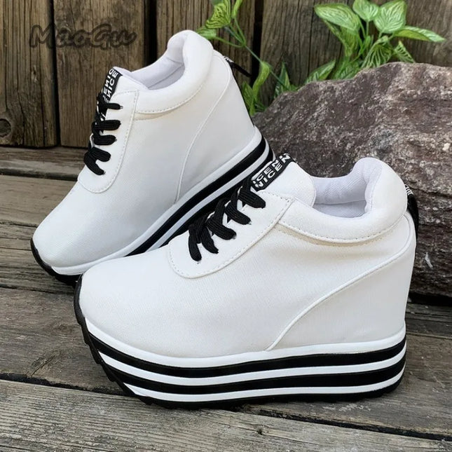 Women’s Casual Lace-Up Sneakers with Thick Platform Sole