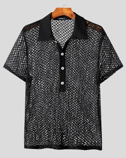 Increun Men's Mesh Transparent Short Sleeve Shirt