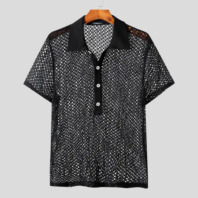 Increun Men's Mesh Transparent Short Sleeve Shirt