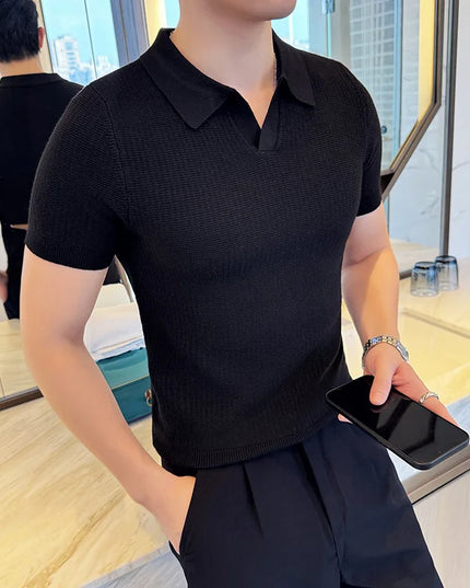 Men's Slim Fit Polo Shirt - Casual Knitted Polo Tee for Men