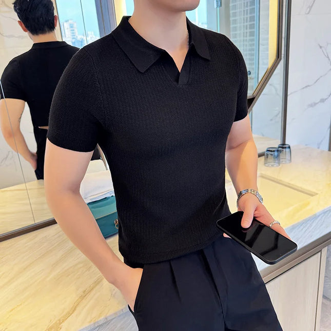 Men's Slim Fit Polo Shirt - Casual Knitted Polo Tee for Men