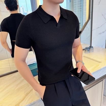 Men's Slim Fit Polo Shirt - Casual Knitted Polo Tee for Men