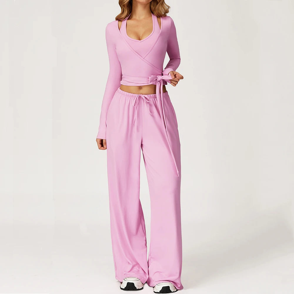 Women's 2/3PCS Activewear Set - Fitness & Workout Long Sleeve Bra, Sweater & Pants Set for Women