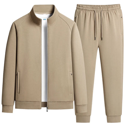 Men's Two-Piece Casual Tracksuit with Stand Collar Jacket and Elastic Waist Sweatpants Set