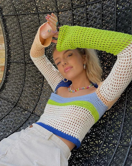 Women's Knitted Long Sleeve Crop Top