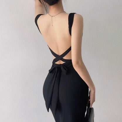 Backless Women's Dress with Sheath Style, Lace-up Detail