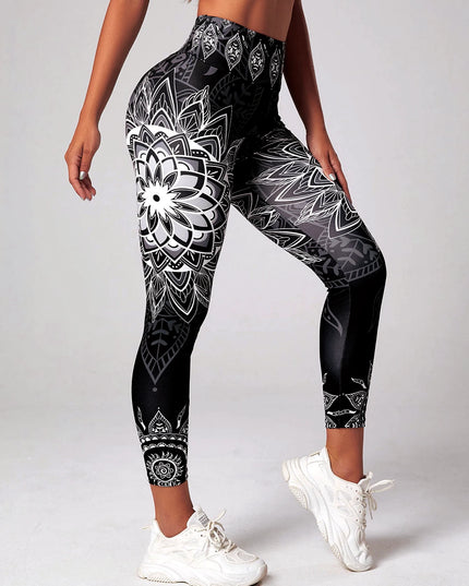 Women’s Lotus-Patterned High-Waisted Leggings