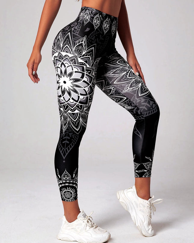 Women’s Lotus-Patterned High-Waisted Leggings
