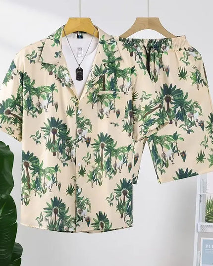 Men's Two-Piece Loose Fit Tie-Dye Striped Shirt and Shorts Set