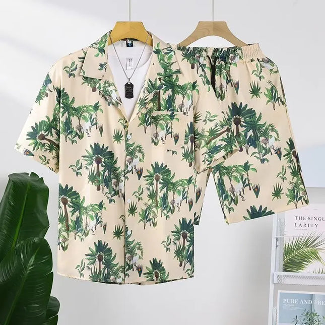 Men's Two-Piece Loose Fit Tie-Dye Striped Shirt and Shorts Set