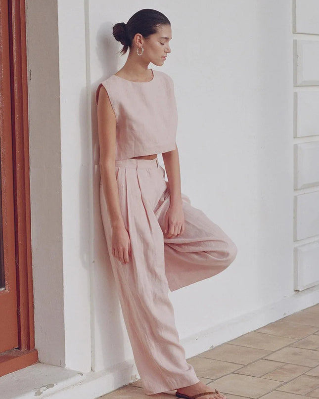 Women's Cotton Linen Two-Piece Vest and Pants Set