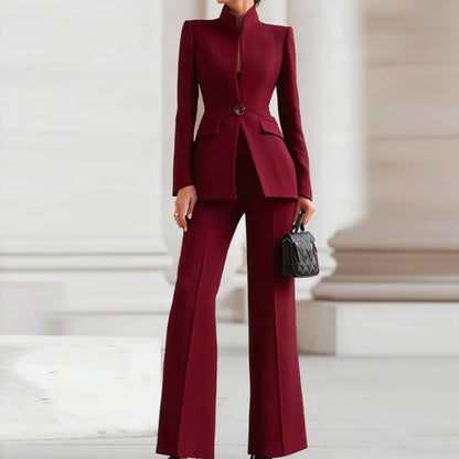 Elegant Women's 2-Piece Slim Blazer and Trousers Set - Sophisticated Full Sleeve Business Suit for Women