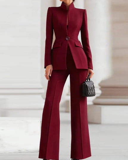 Elegant Women's 2-Piece Slim Blazer and Trousers Set - Sophisticated Full Sleeve Business Suit for Women