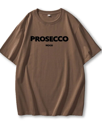 Cotton "Prosecco Mood" Print T-Shirt for Women - Casual Loose Fit Tee by Hirsionsan