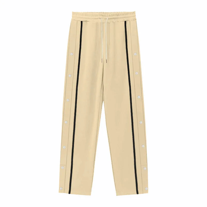 Men's Loose Fit Drawstring Joggers with Side Buttons