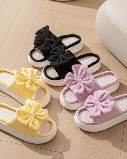 Women's Bowknot Slippers - Thick Sole, Non-Slip Indoor Shoes